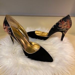 ALDO Black suede and gold, flower detail heel